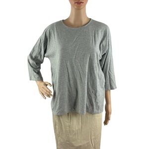 Eileen Fisher Ribbed Crew Neck Top Gray Size M Loungewear Cozy